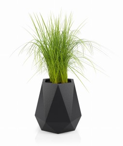 Geometryczna nowoczesna donica Monumo Flavi czarna z wewnętrzną półką H:54