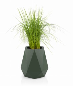 Geometryczna nowoczesna donica Monumo Flavi butelkowa zieleń z wewnętrzną półką H:54