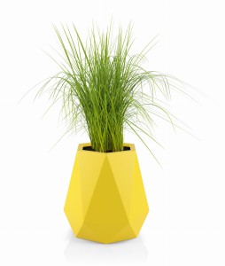 Geometryczna nowoczesna donica Monumo Flavi żółta z wewnętrzną półką H:54