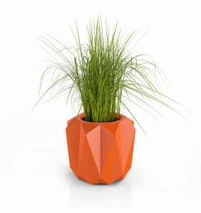 Nowoczesna geometryczna donica Monumo Plaro pomarańczowa pełna pojemność H:38 