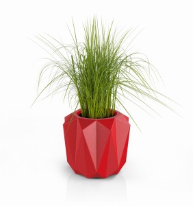 Nowoczesna geometryczna donica Monumo Plaro czerwona pełna pojemność H:38 