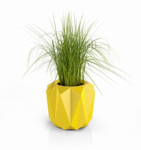 Nowoczesna geometryczna donica Monumo Plaro żółta pełna pojemność H:38 