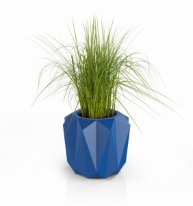 Nowoczesna geometryczna donica Monumo Plaro niebieska pełna pojemność H:38 