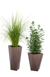 Zestaw 2 Eleganckich Donic Monumo Vaso H:72 & H:59 corten effect z wewnętrzną półką