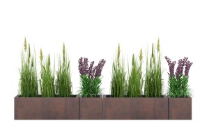 Zestaw 4 prostokątnych Donic Monumo 2 Long & 2 Pixel Pot  H:40 corten effect pełna pojemność