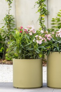 Okrągła Duża donica Monumo Cavo  oliwkowa z wyjmowanym wkładem  H:40