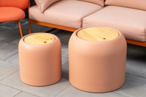 Zestaw okrągłych stolików Monumo Ambienti brzoskwiniowy Peach Fuzz z drewnianym blatem