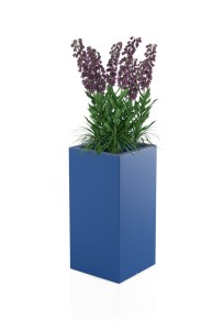 Wysoka kwadratowa donica Monumo Tower pot niebieska z wewnętrzną półką H:70