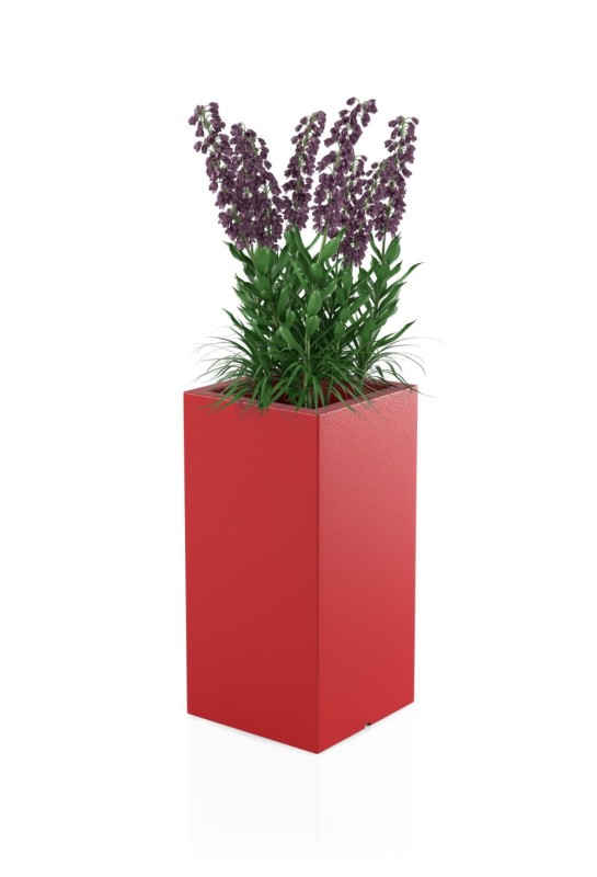 Wysoka prostokątna donica ogrodowa 70 cm (35x35x70) czerwona | Tower Pot pełna | Monumo 