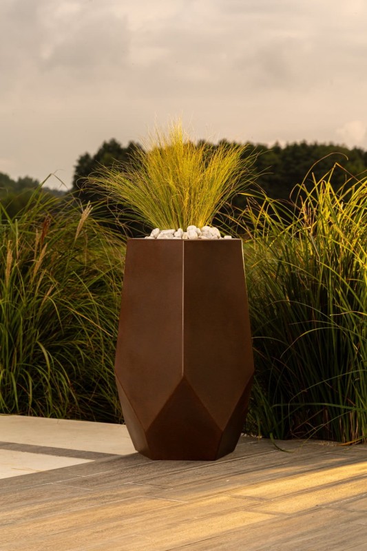 Donica tarasowa nowoczesna 71 cm efekt corten | Bari z półką | Monumo
