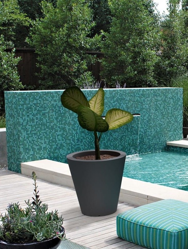 Donica okrągła tarasowa 50 cm czarna klasyczna | Ovo pełna | Monumo