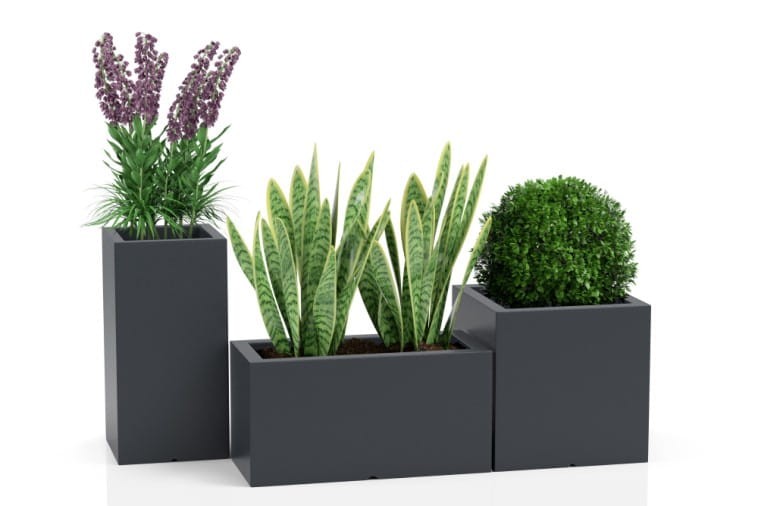 Komplet 3 donic kaskadowych antracytowych 70 cm, 50 cm i 38 cm | Tower Pot, Lungo, Pixel Pot z półką | Monumo