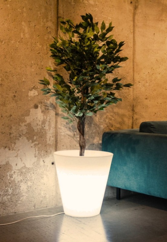 Podświetlana okrągła donica LED ogrodowa 50 cm – barwa ciepła | Ovo light | Monumo