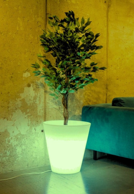 Podświetlana okrągła donica LED ogrodowa 50 cm – RGB + pilot | Ovo light | Monumo