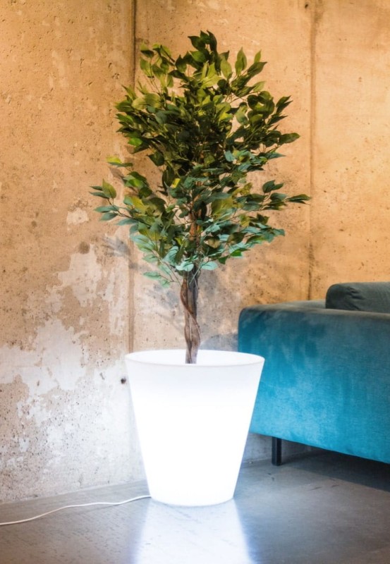 Podświetlana okrągła donica LED ogrodowa 50 cm – barwa zimna | Ovo light | Monumo
