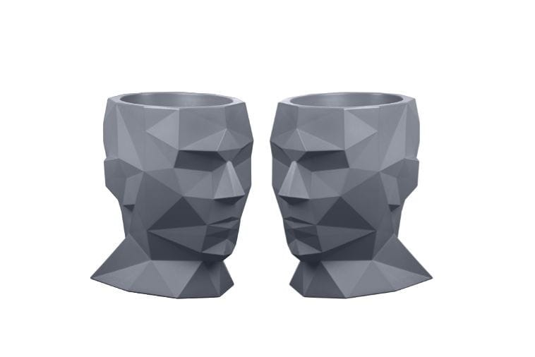 Zestaw 2 ozdobnych donic głowa 40 cm szarych | Adonis z półką | Monumo