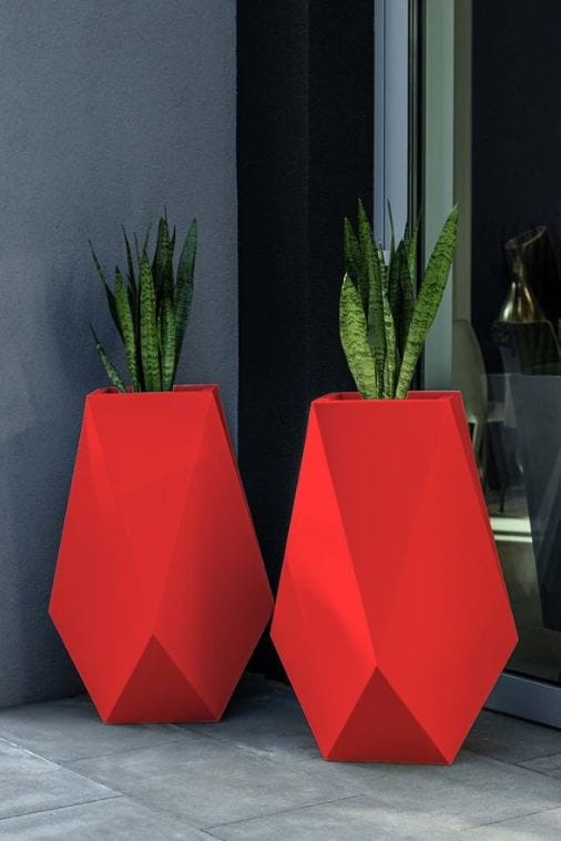 Wysoka donica na taras Volcano z półką 80 cm czerwona | Monumo