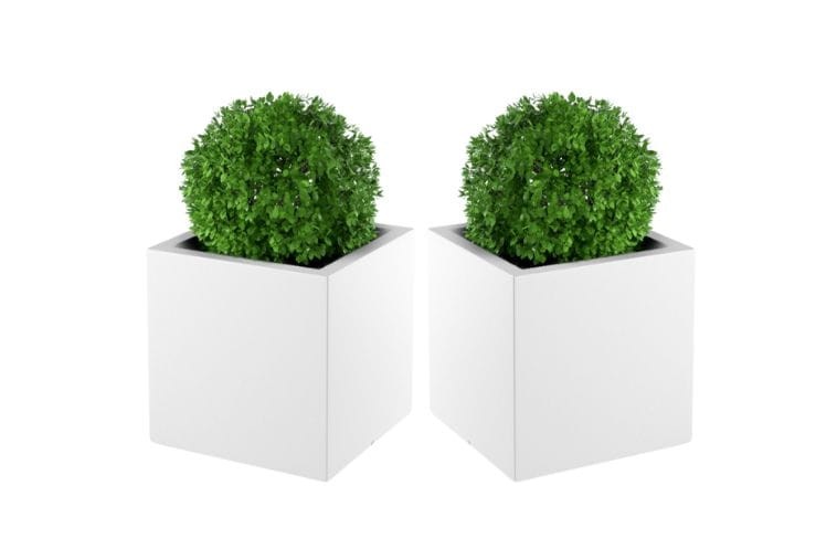 Zestaw 2 kwadratowych donic ogrodowych białych 50 cm | Pixel Pot z półką | Monumo