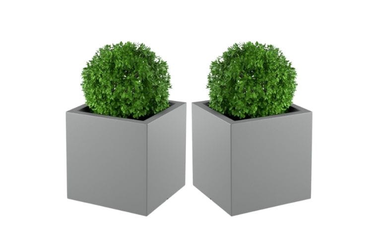 Zestaw 2 kwadratowych donic ogrodowych szarych 50 cm | Pixel Pot z półką | Monumo