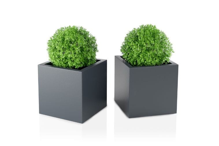 Zestaw 2 kwadratowych donic ogrodowych antracytowych 50 cm | Pixel Pot z półką | Monumo