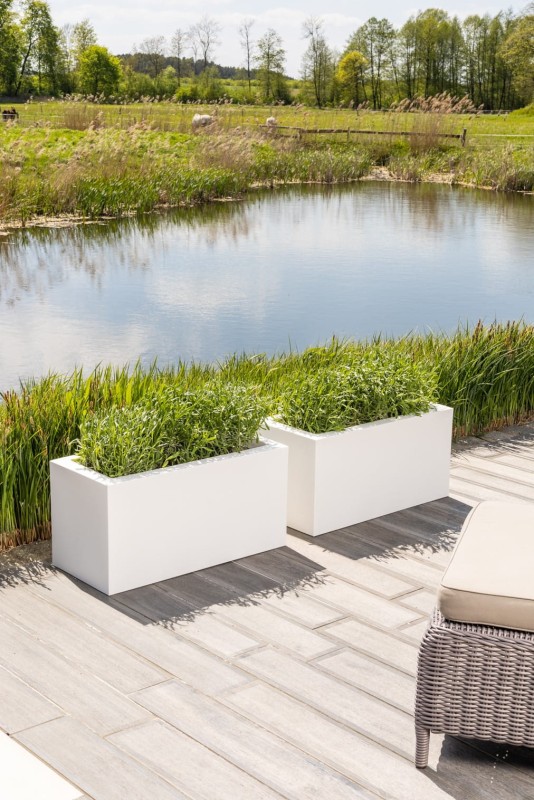 Zestaw 2 donic prostokątnych tarasowych białych | Lungo z półką | Monumo