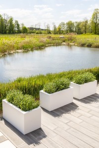 Zestaw 3 donic prostokątnych tarasowych białych | Lungo z półką | Monumo