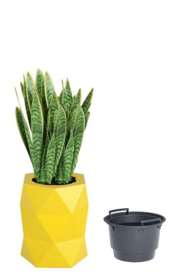 Donica tarasowa geometryczna designerska 54 cm żółta z wyjmowanym wkładem | Modena | Monumo
