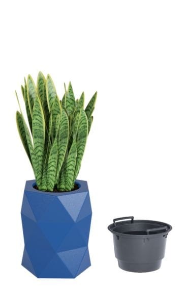 Donica tarasowa geometryczna designerska 54 cm niebieska z wyjmowanym wkładem | Modena | Monumo