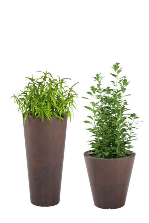 Komplet 2 okrągłych donic ogrodowych w efekcie corten 80 cm i 50 cm | Habana i Ovo pełne | Monumo