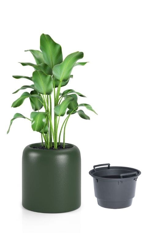 Donica okrągła na taras Ambienti 39 cm z wkładem butelkowa zieleń | Monumo