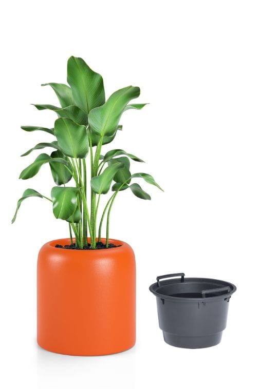 Donica okrągła na taras Ambienti 39 cm z wkładem pomarańczowa | Monumo