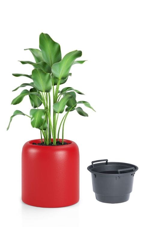 Donica okrągła na taras Ambienti 39 cm z wkładem czerwona | Monumo