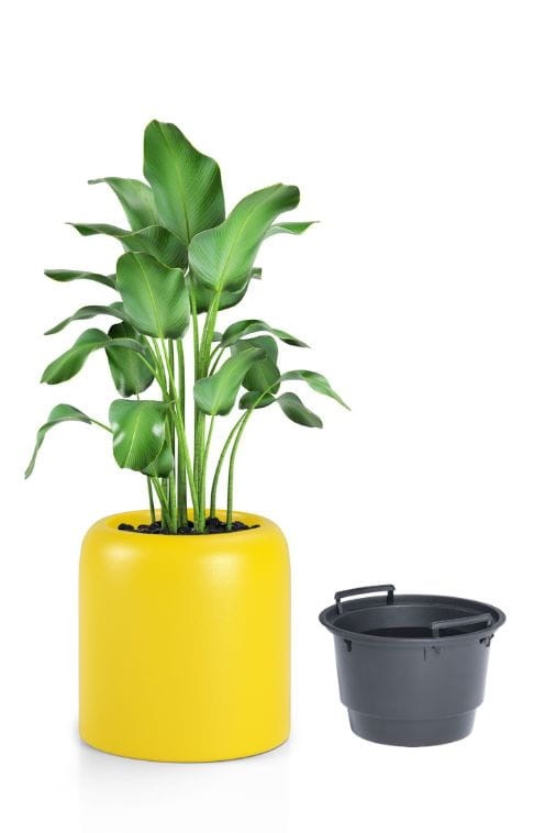 Donica okrągła na taras Ambienti 39 cm z wkładem żółta | Monumo