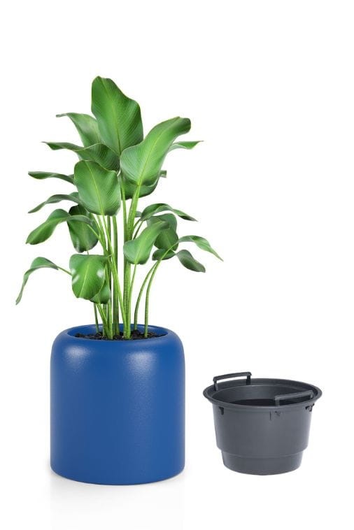 Donica okrągła na taras Ambienti 39 cm z wkładem niebieska | Monumo