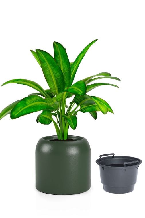 Duża donica okrągła na taras Ambienti 46 cm z wkładem butelkowa zieleń | Monumo