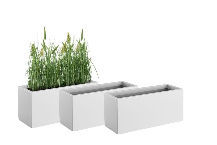 Zestaw 3 długich wąskich donic ogrodowych Long Slim 80 cm (80x30x35) białych | Monumo