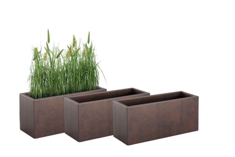 Zestaw 3 długich wąskich donic ogrodowych Long Slim 80 cm (80x30x35) efekt corten | Monumo