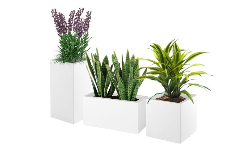 Komplet 3 kaskadowych donic tarasowych 70, 40 i 38 cm białych | Tower Pot, Pixel Pot, Lungo pełna | Monumo