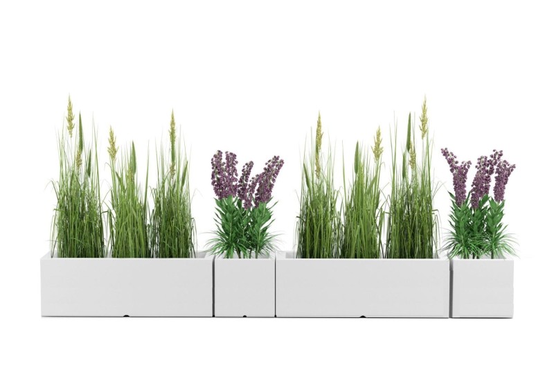 Zestaw 4 donic ogrodowych ścianka 90 i 40 cm białych | Long i Pixel Pot pełne | Monumo