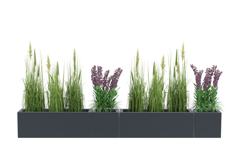Zestaw 4 donic ogrodowych ścianka 90 i 40 cm antracytowych | Long i Pixel Pot pełne | Monumo