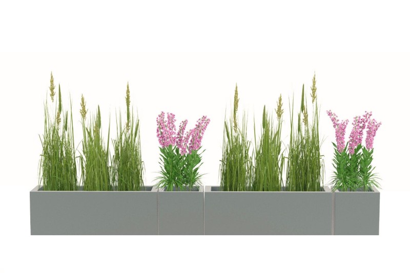 Zestaw 4 donic ogrodowych ścianka 90 i 40 cm szarych | Long i Pixel Pot pełne | Monumo