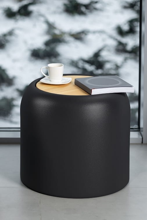 Duża okrągła pufa 46h ze schowkiem Monumo Ambienti czarna