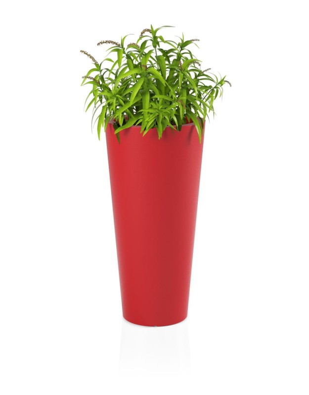 Donica tarasowa nowoczesna wysoka 80 cm czerwona | Habana z półką | Monumo