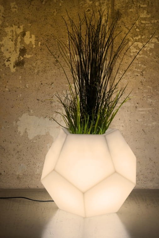 Donica ogrodowa podświetlana LED nowoczesna 53 cm barwa ciepła | Alma Light z półką | Monumo