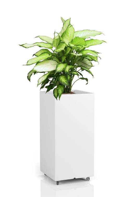 Wysoka donica ogrodowa na kółkach 70 cm biała – na taras | Tower Pot z półką | Monumo