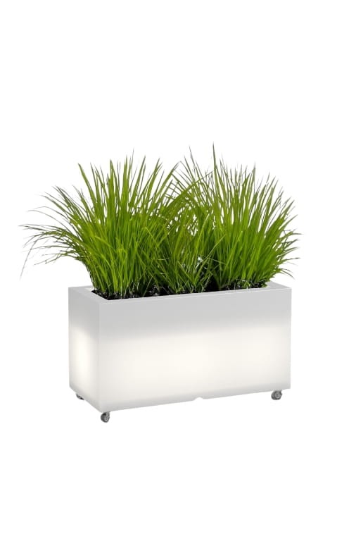 Podłużna niska donica na kółkach podświetlana Monumo Lungo Light barwa zimna H:38