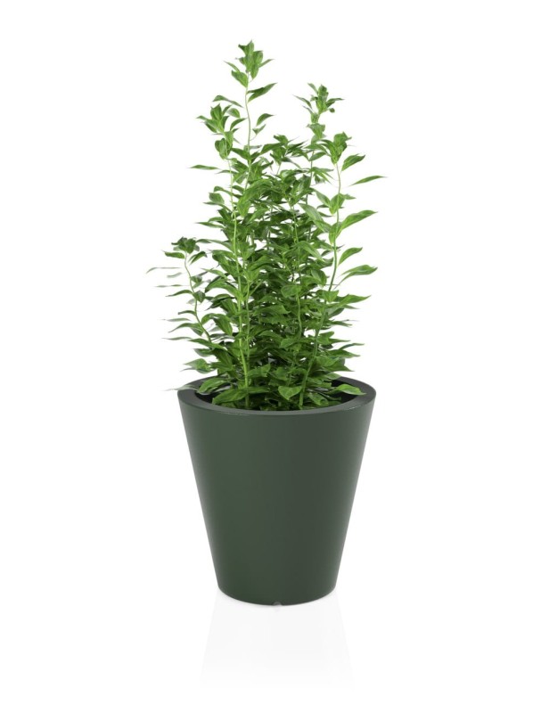 Donica okrągła tarasowa 50 cm butelkowa zieleń klasyczna | Ovo z półką | Monumo