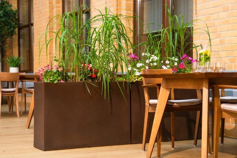 Zestaw 2 długich donic prostokątnych 100 cm efekt corten | Longerino z półką | Monumo