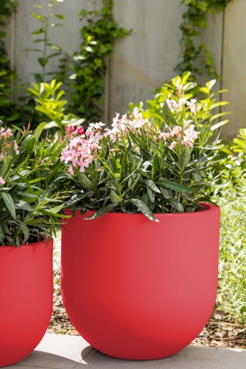 Donica okrągła na taras Primo 50 cm czerwona z wkładem | Monumo