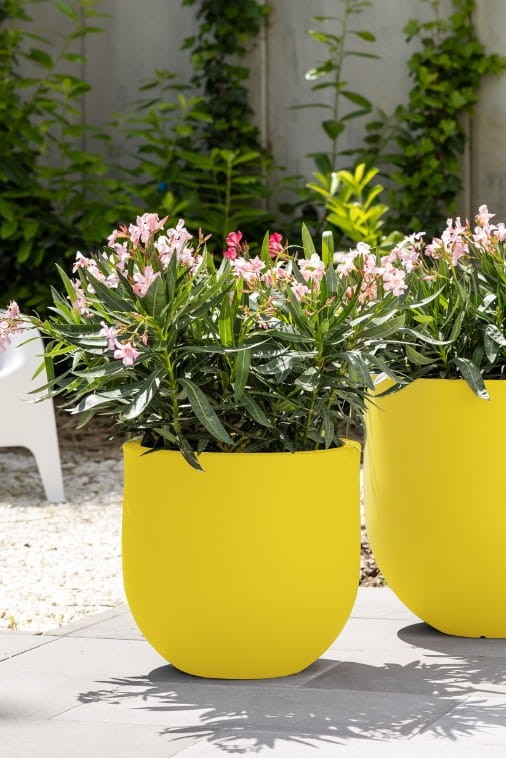 Donica okrągła tarasowa 40 cm żółta z wyjmowanym wkładem | Primo | Monumo